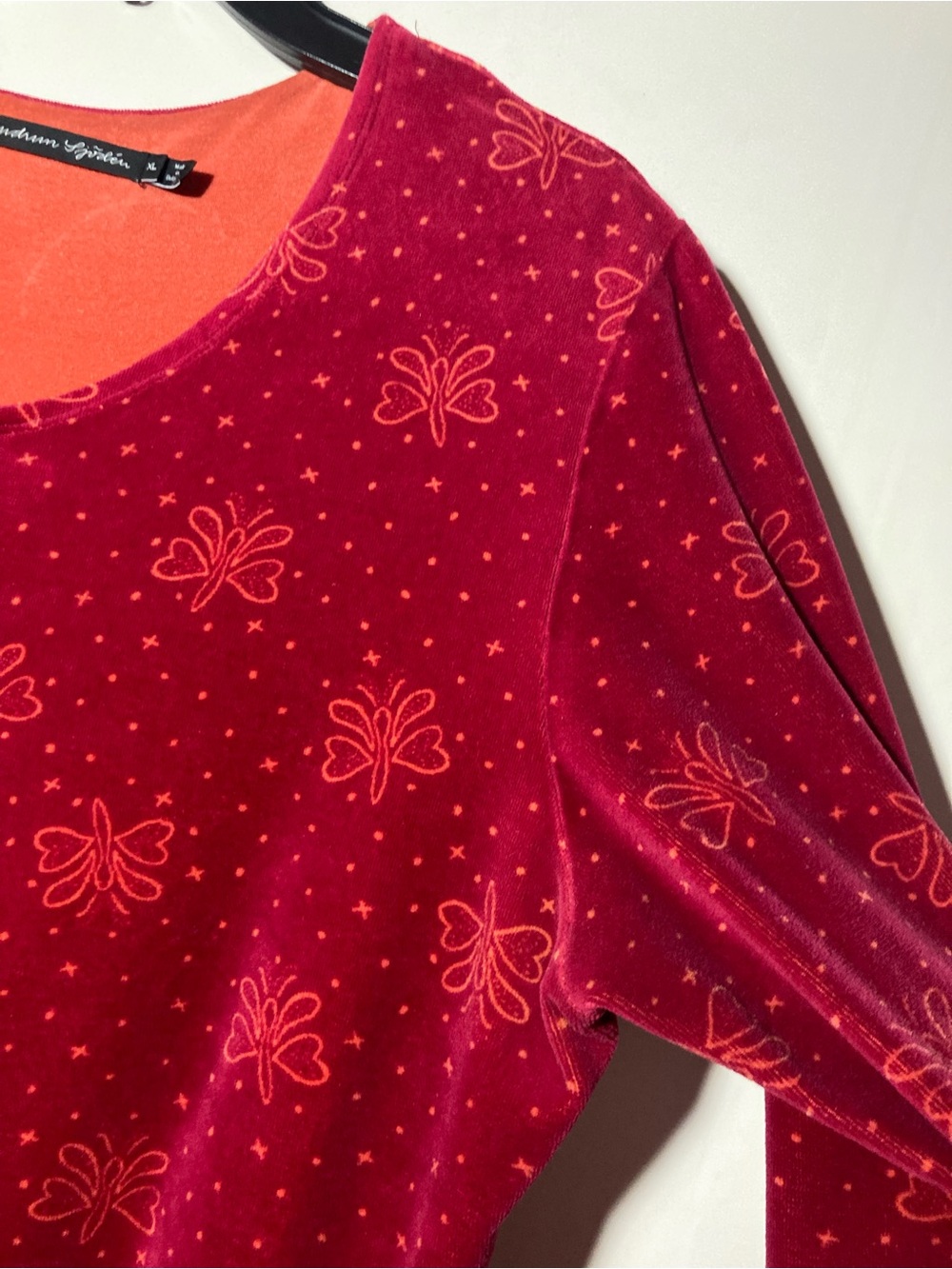Gudrun Sjoden Velour Midi Dress Long Sleeve Front Pleat Butterflies Size XLarge - Picture 9 of 16